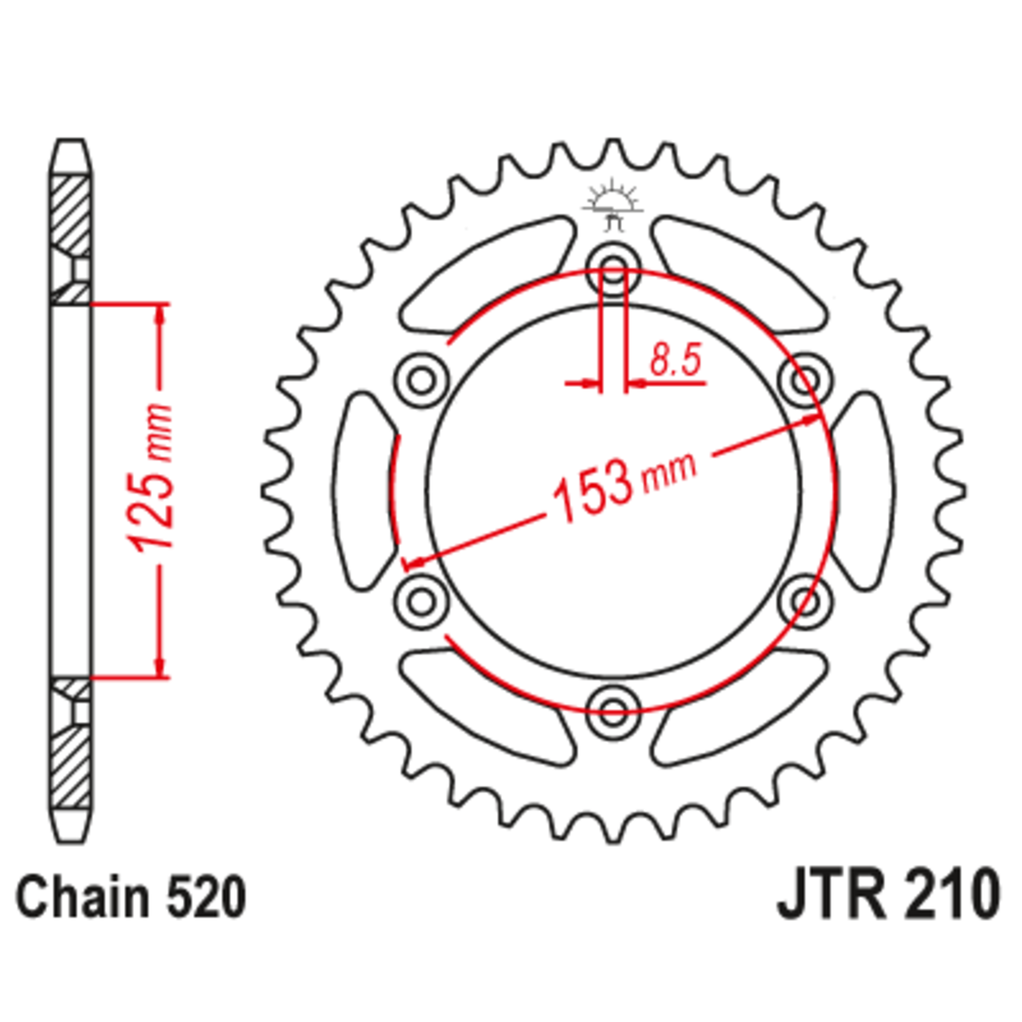 Звезда задняя (ведомая),(сталь) JT 210.49SC