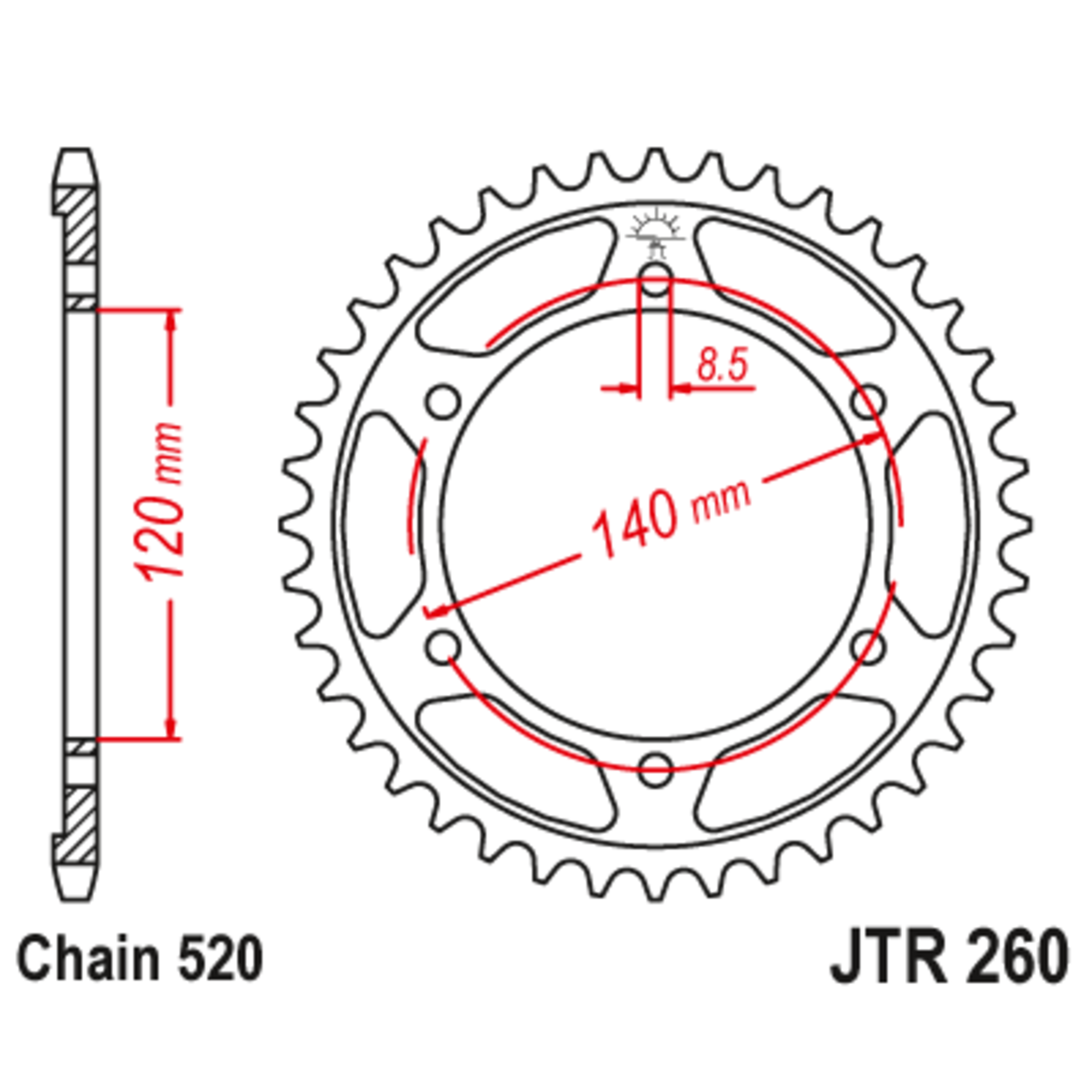 Звезда задняя (ведомая),(сталь) JT 260.38