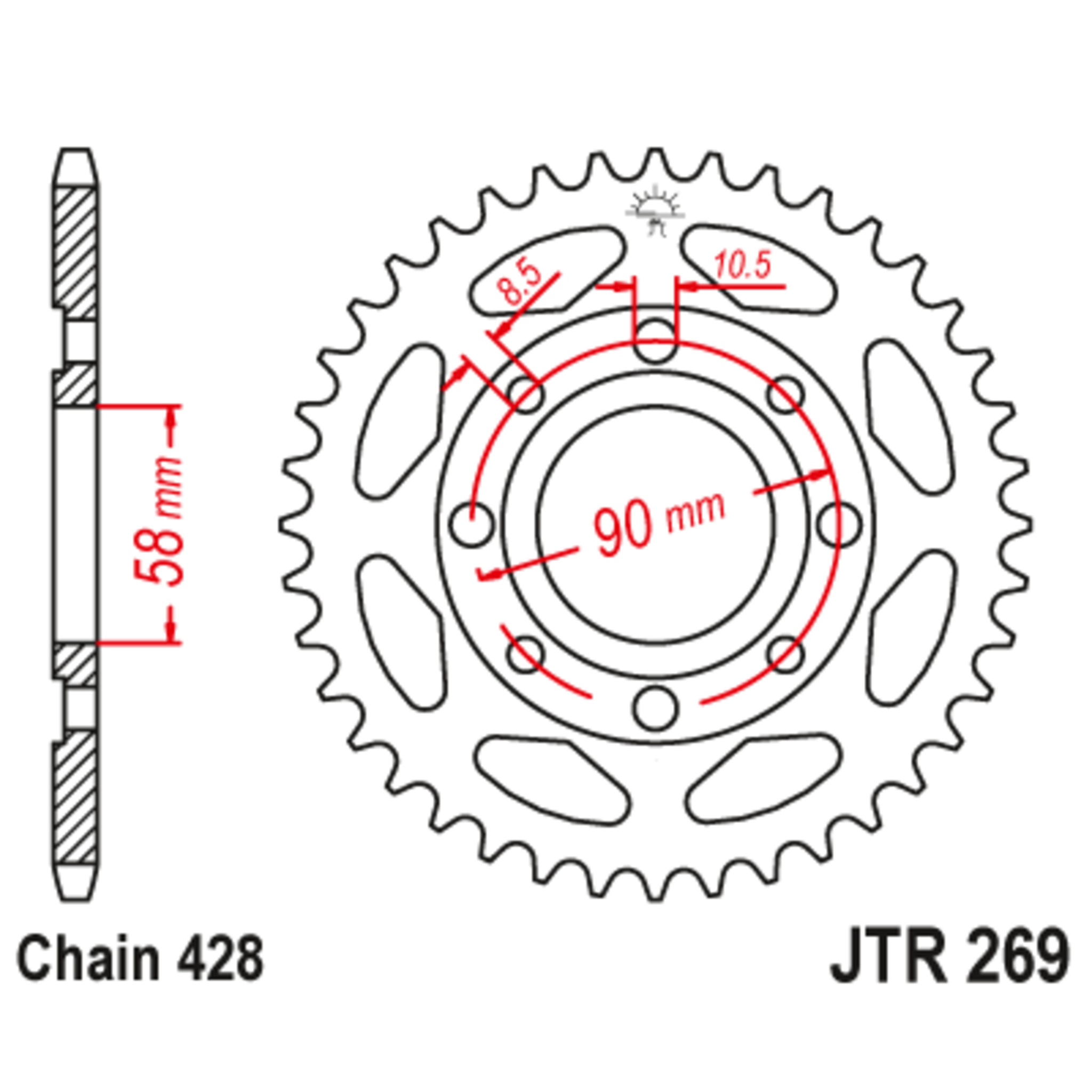 Звезда задняя (ведомая),(сталь) JT 269.40