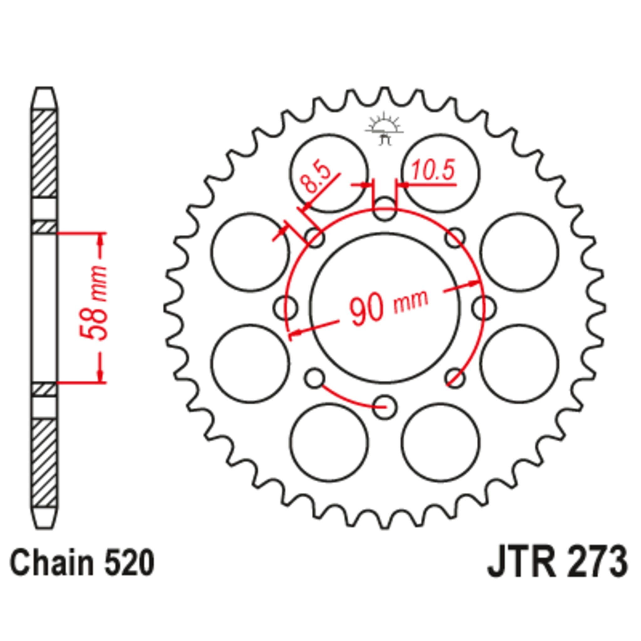 Звезда задняя (ведомая),(сталь) JT 273.44