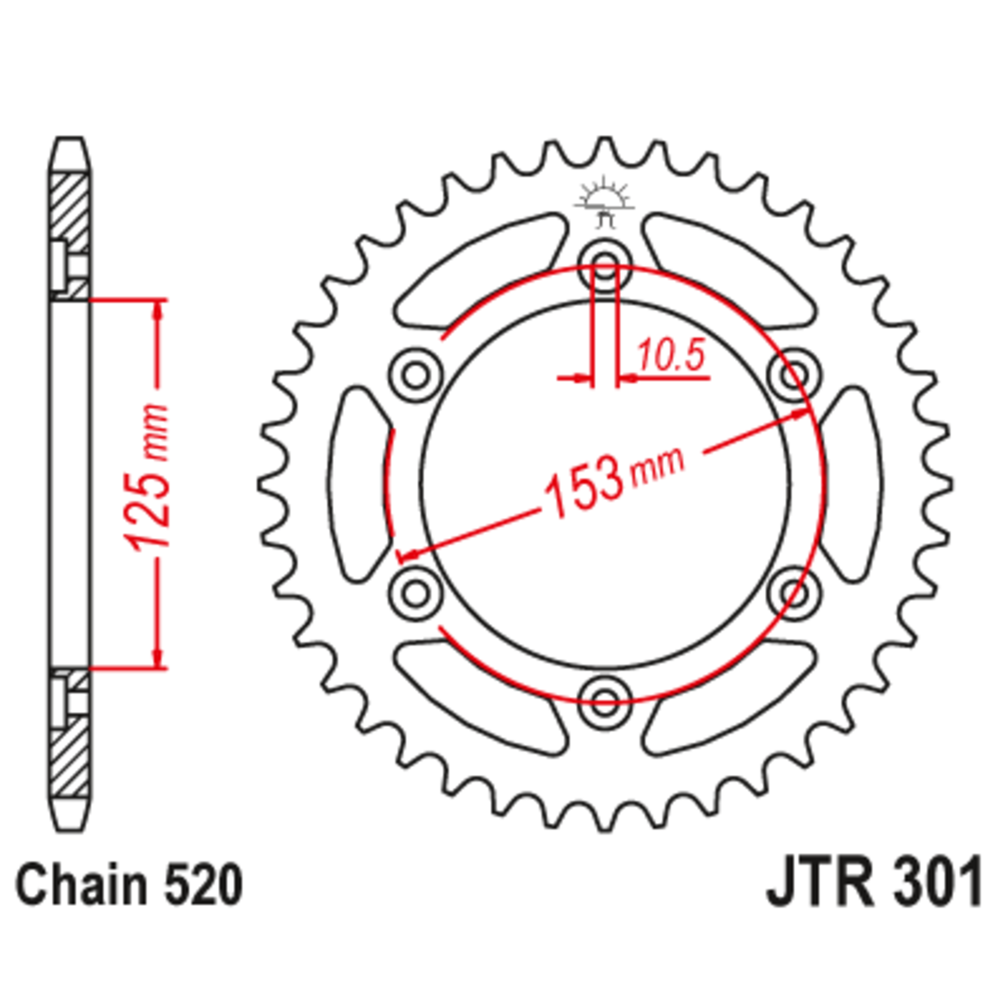 Звезда задняя (ведомая),(сталь) JT 301.48