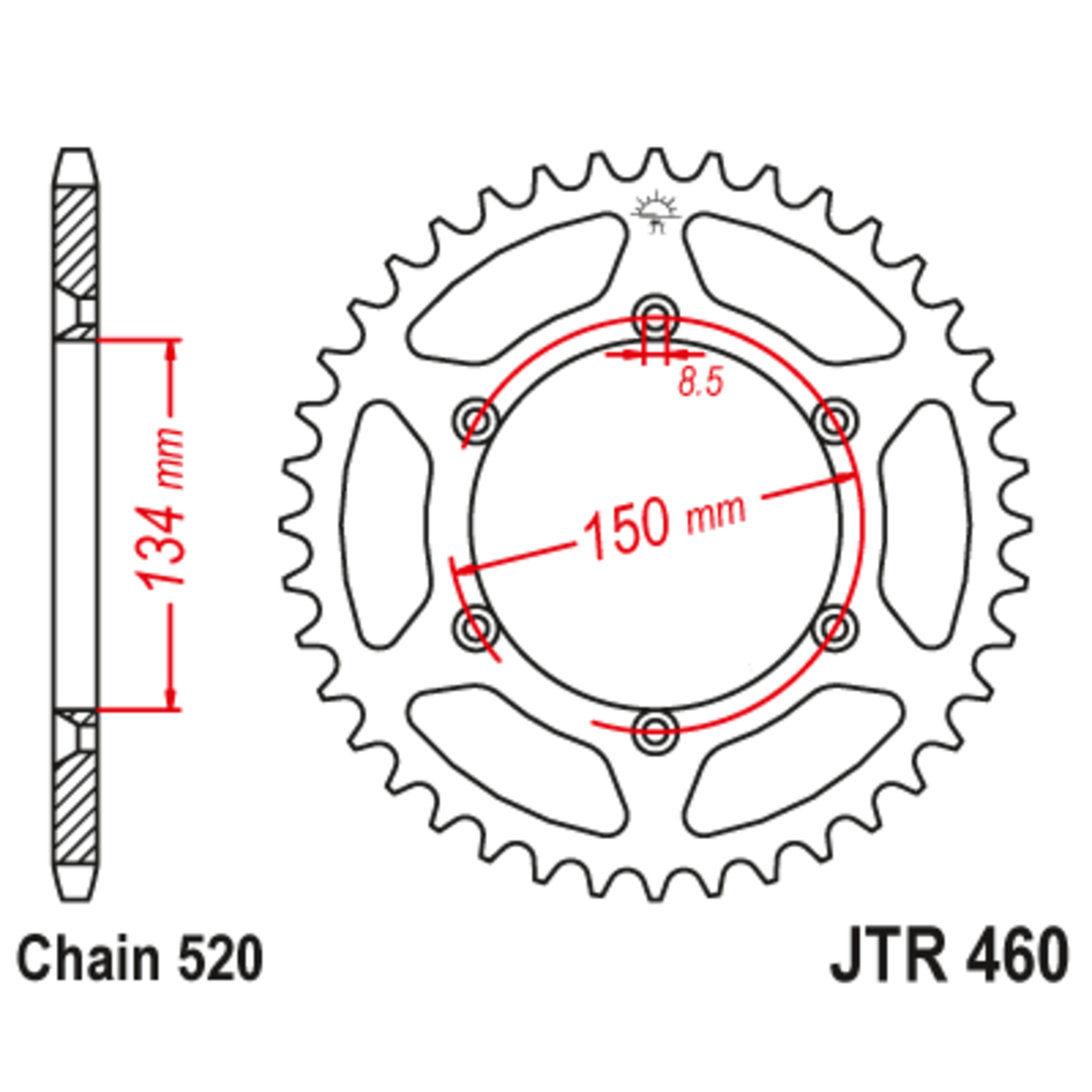 Звезда задняя (ведомая),(сталь) JT 460.44