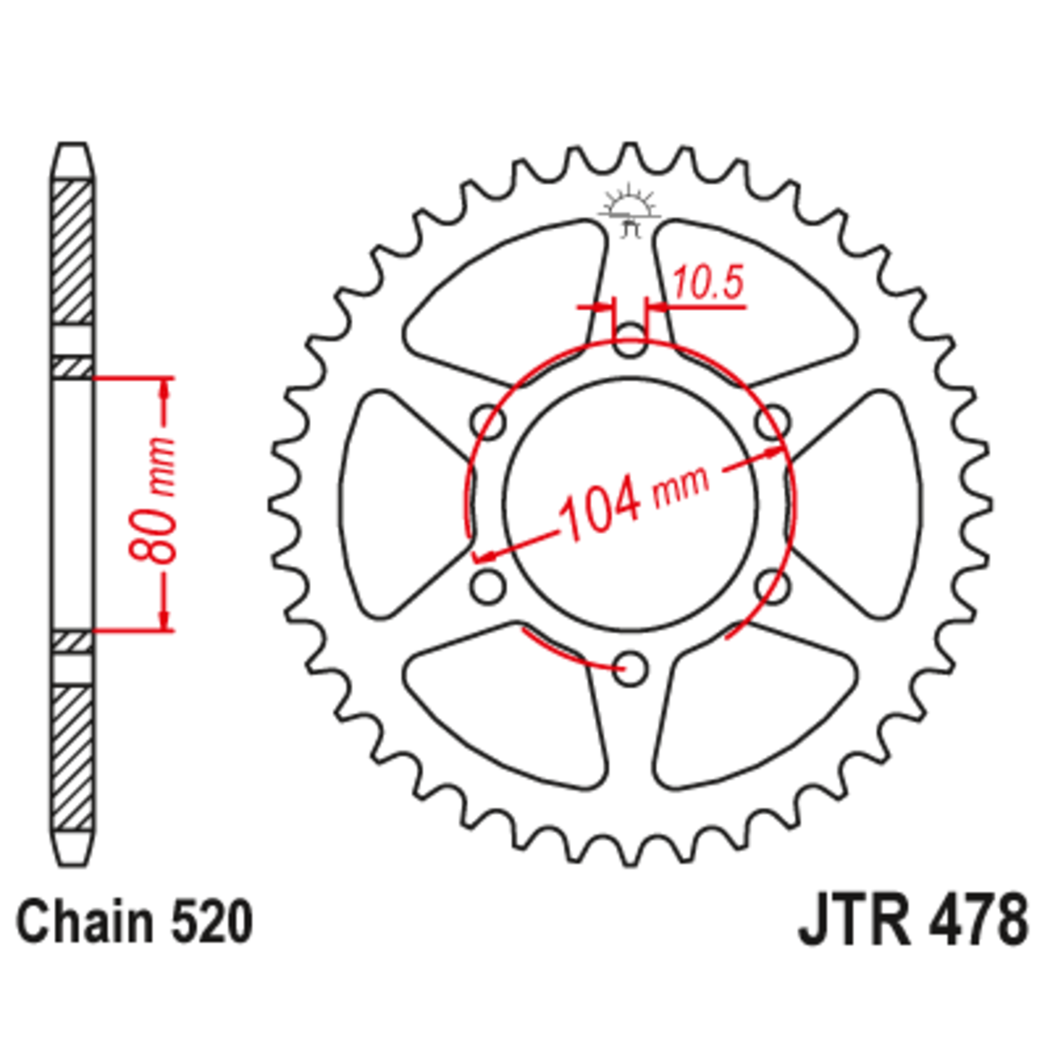 Звезда задняя (ведомая),(сталь) JT 478.43ZBK