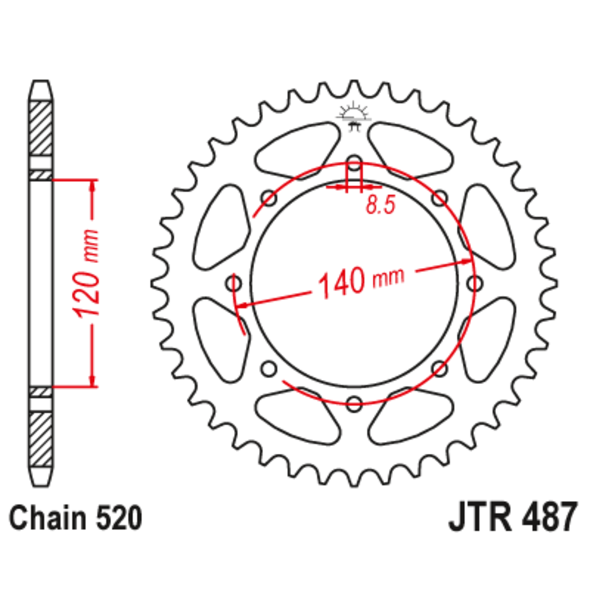 Звезда задняя (ведомая),(сталь) JT 487.42