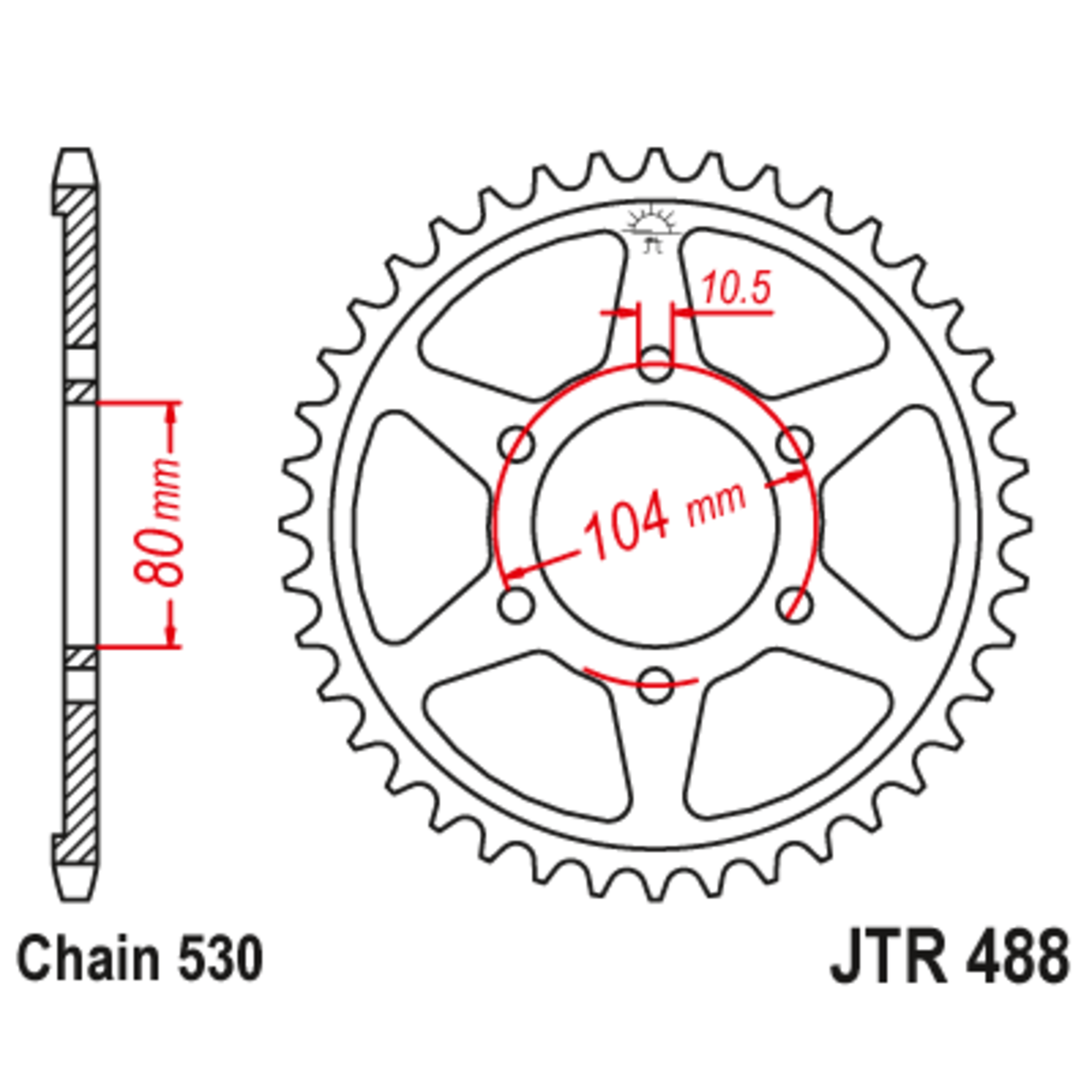 Звезда задняя (ведомая),(сталь) JT 488.38